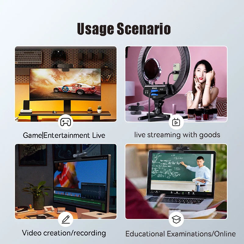 4K 웹캠 자동 초점 웹 카메라, 1080P USB 웹캠, PC 풀 HD 컴퓨터 카메라, 거실 화상 통화 회의용 마이크 포함