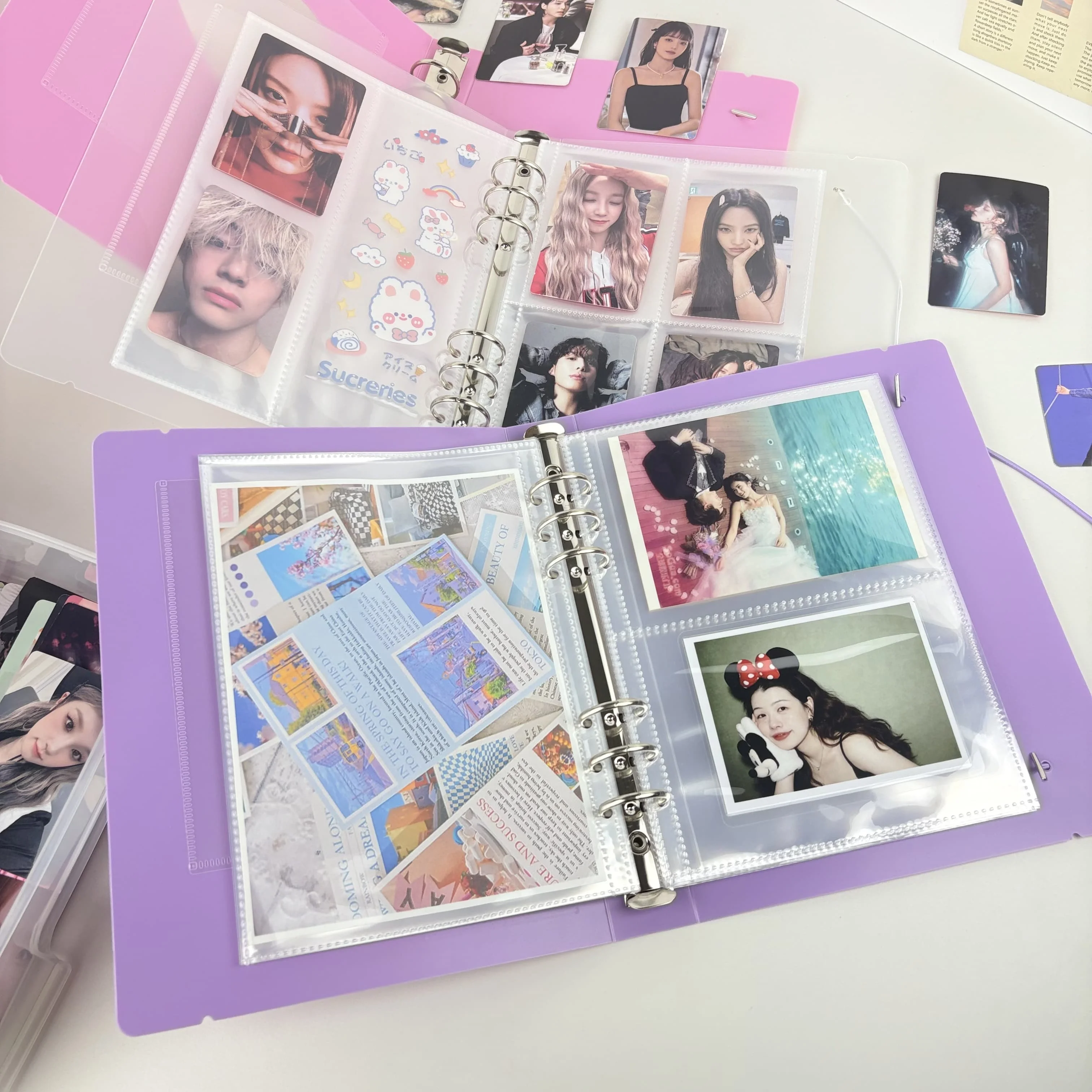 A5 Photocard Binder Kpop Cover 6-Ring Refill Pages Binder Sleeves Refillable Loose Leaf PP Double-Sided Photo Album Collect Book