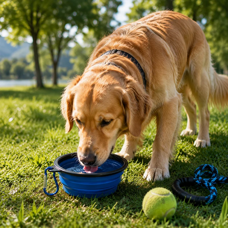 Portable Collapsible Dog Bowl TPE Foldable Pet Feeding Silicone Bowl Portable Travel Outdoor Water Food Bowl with Carabiner