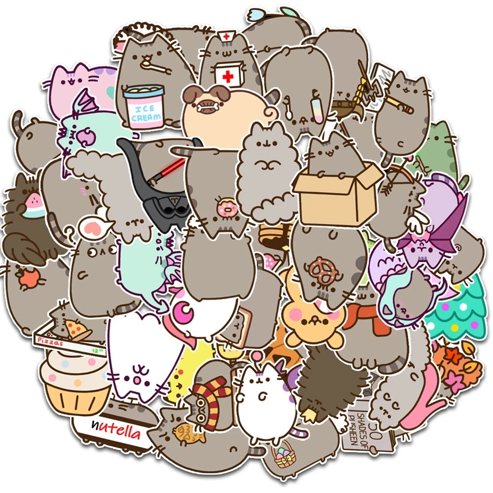 10/30/50PCS Kawaii Chunky Cat Stickers Cute Decals Kids Toy PVC Waterproof Phone Diary Suitcase Skateboard Bike Car Sticker Gift