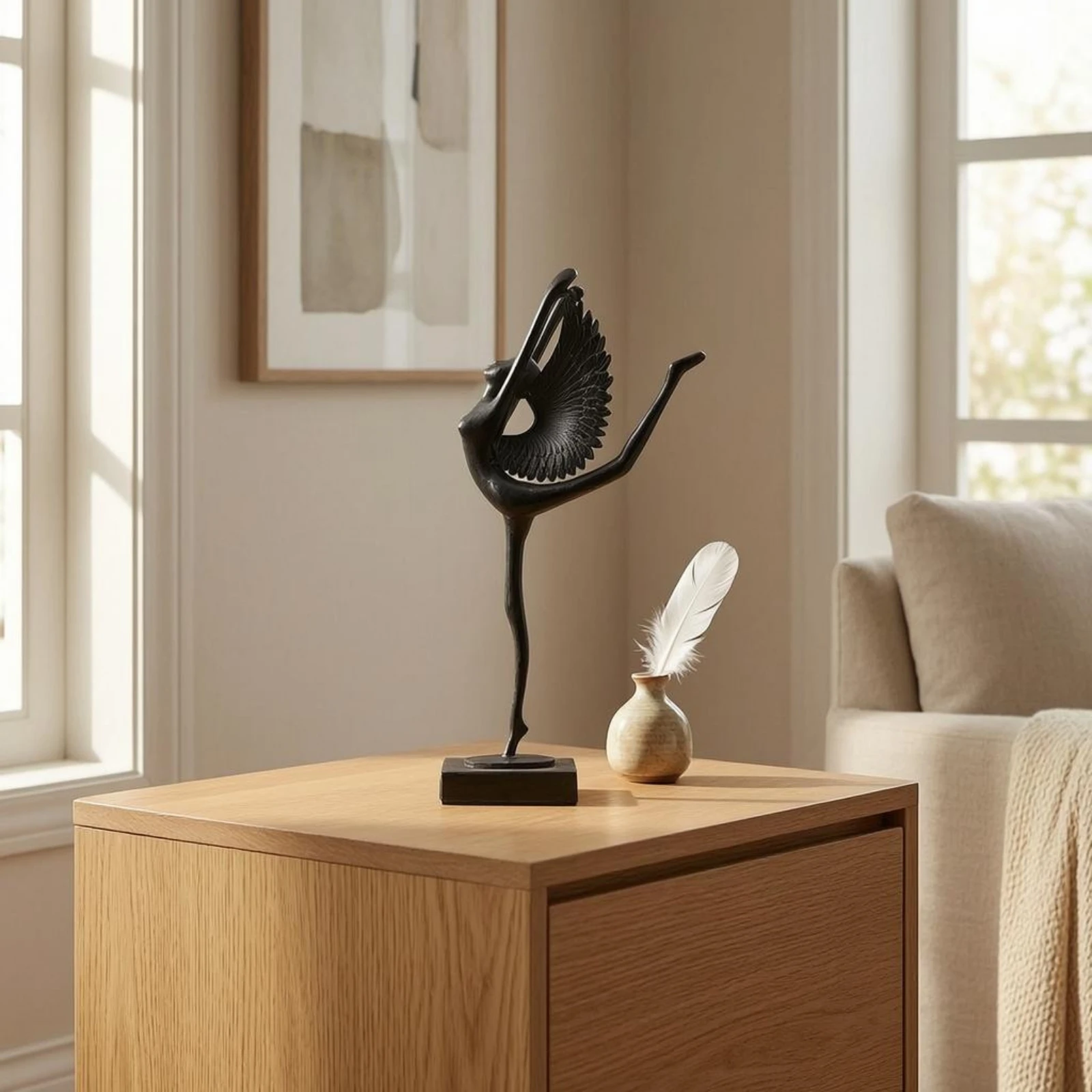 Winged Dancer Statue Black Ballet Dancer Figurine Ballerina Figurine Matte Finish Tabletop Sculpture Table Display for Shelf
