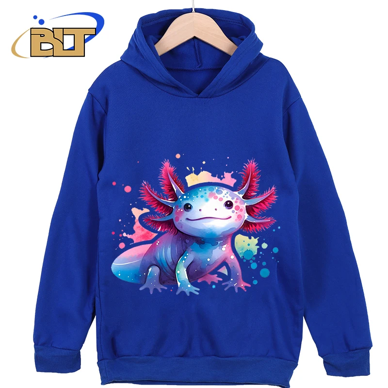 Axolotl Printed Kidswear New Hoodies for Kids in Black Classic Sportswear for Boys and Girls