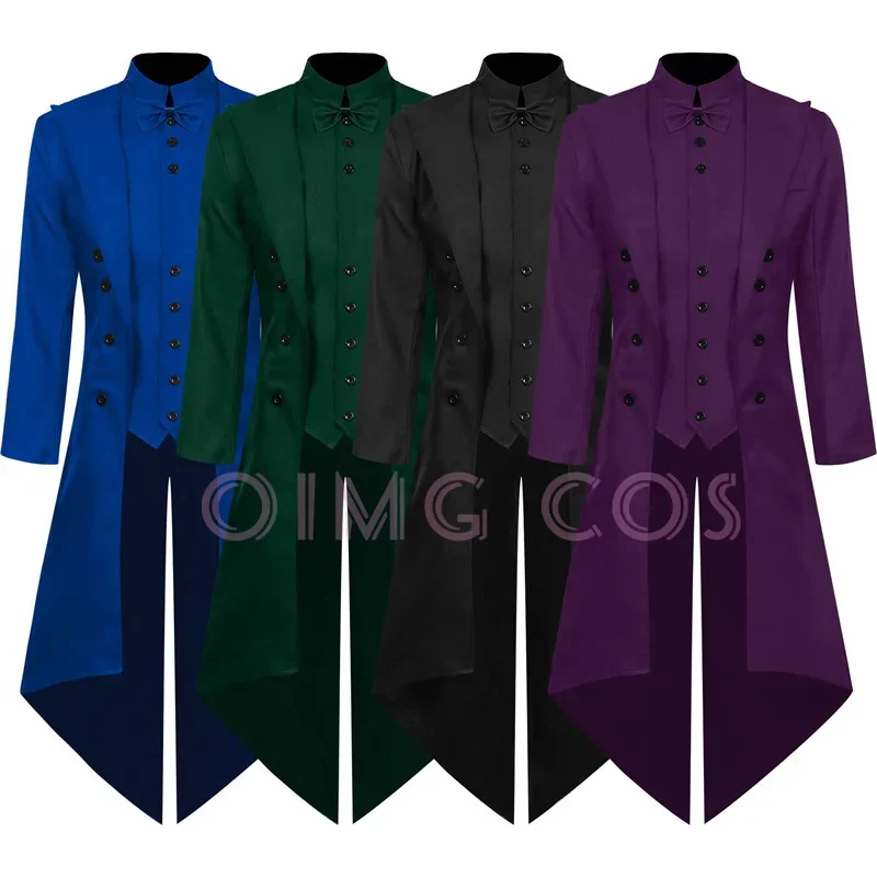 

Retro Tailcoat Tuxedo Stage Performance Costume Adult Men Medieval Clothing Bow Tie Mid Length Punk Cosplay Clothing