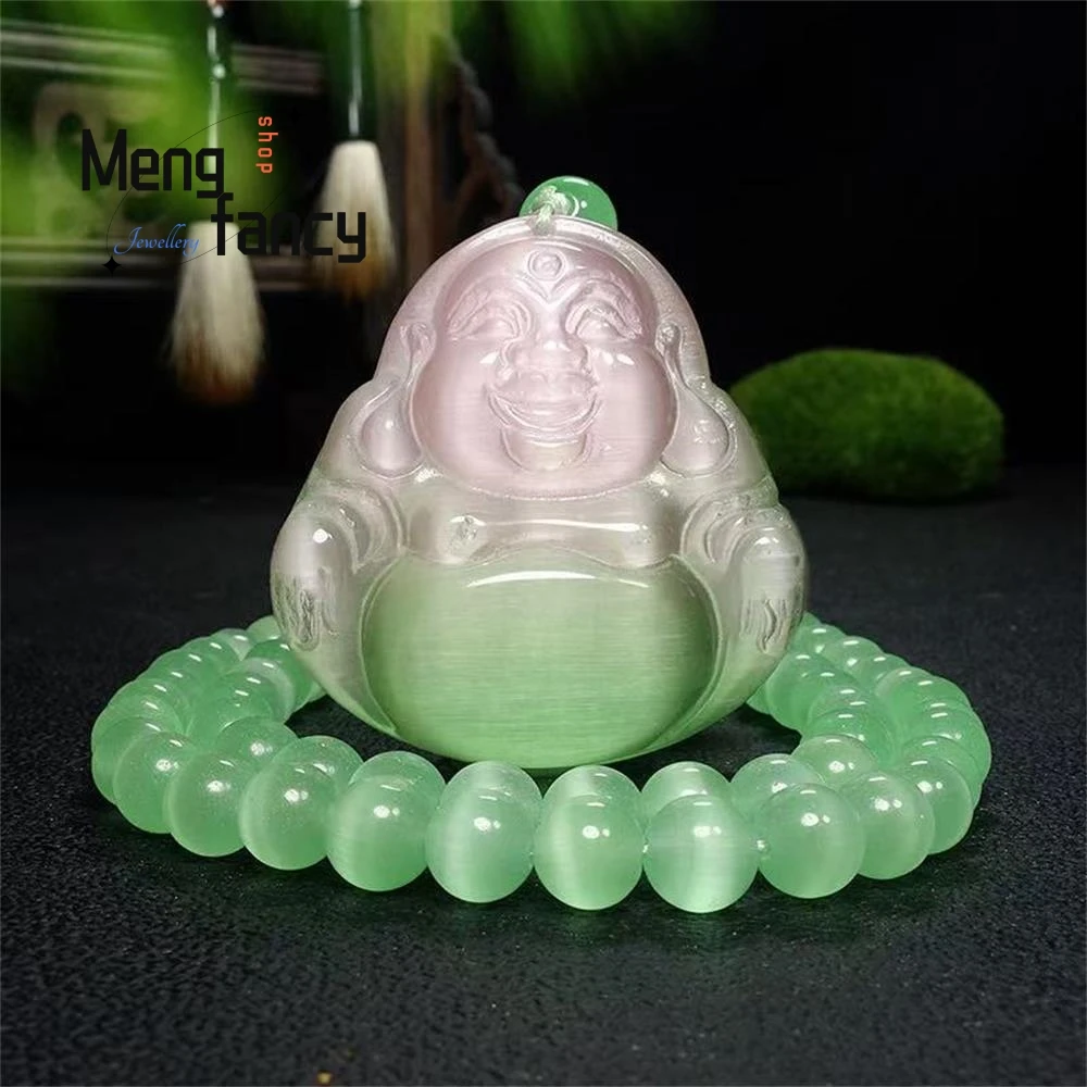 

Natural High-ice Cat's Eye Stone Colorful Guanyin Maitreya Buddha Pendant High-grade Fashion Jewelry Best Selling Holiday Gifts