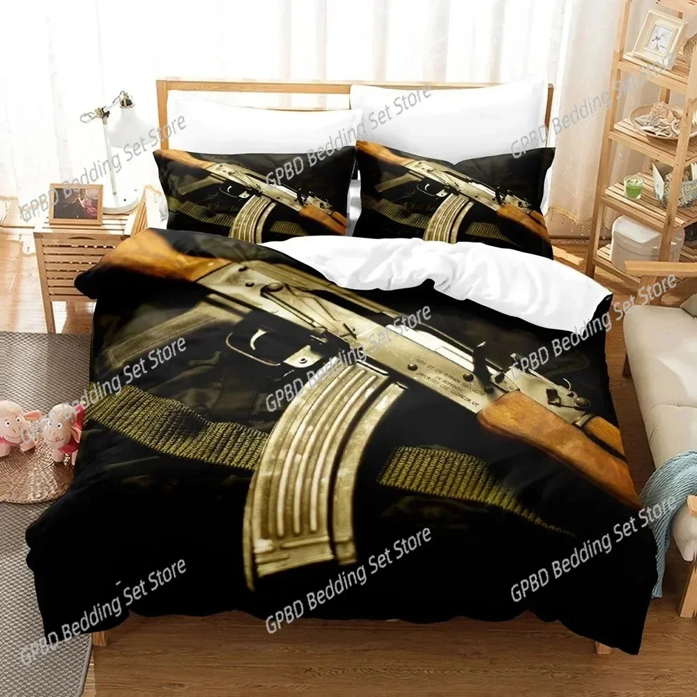 Gaming AK 47 Bedding Set Single Twin Full Queen King Size PUBG Bullet Bed Set Aldult Kid Bedroom Duvetcover Sets 3D Print 025