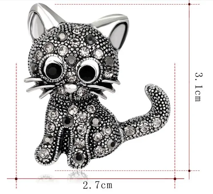 Little Cat Vintage Rhinestone Women Small Animal Party Casual Brooch Pins Gifts Clips Antique Silver Jewelry Accessories