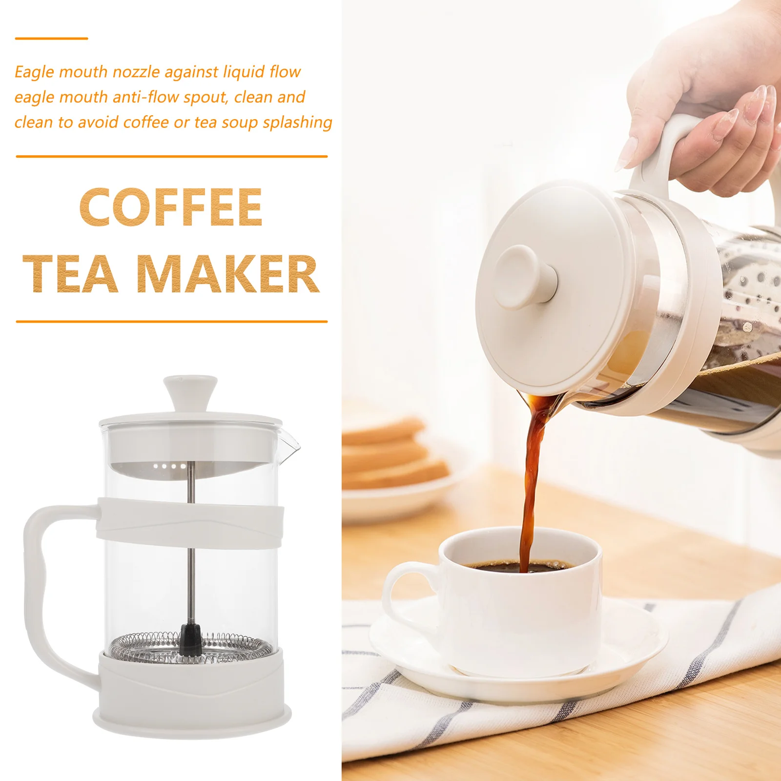

800Ml Glass Coffee Tea Maker Pot French Press Carafe with Stainless Steel Filter Smooth Grip Anti-Hot Handle for Hot Beverage
