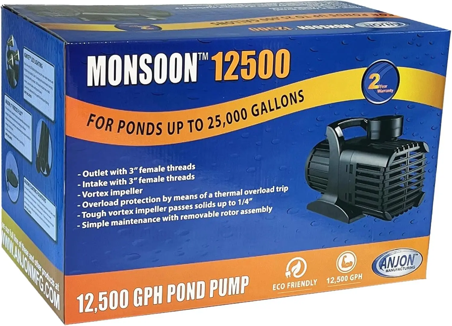 ANJON MANUFACTURING Monsoon Series 12,500 GPH Submersible Pond and Water Garden Pump - MS-12500