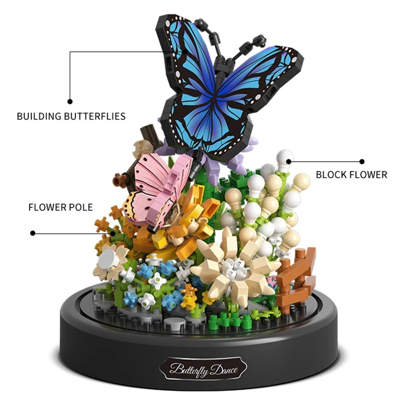 Bee Butterfly Flower Bonsai Building Blocks Insect Plant Potted Model Bricks With Dust Cover Teenagers\' DIY Toy Holiday Gifts