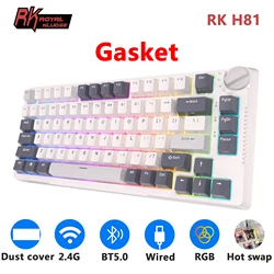 RK H81 Royal Kludge Estructura de juntas Teclado mecánico trimodal español 81 teclas 80% RGB Retroiluminado 2.4G Inalámbrico Bluetooth Teclado de jugador intercambiable en caliente con cubierta antipolvo