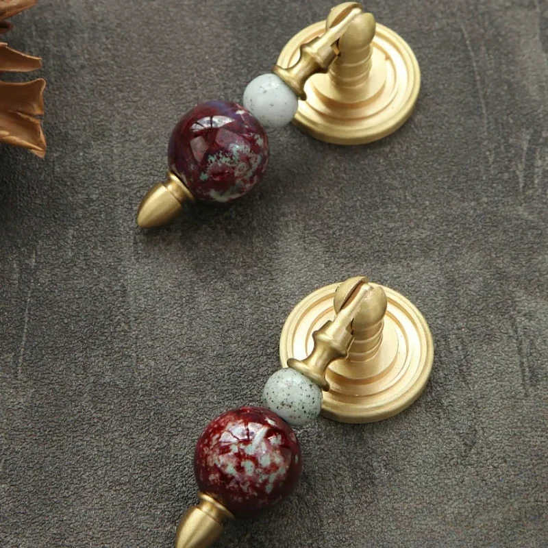 Vintage-Möbelgriff aus Messing mit Keramikperle, rustikaler Schubladengriff, dekorativer Schrankknopf, Kleiderschrank-, Küchen- und Badezimmerbeschläge