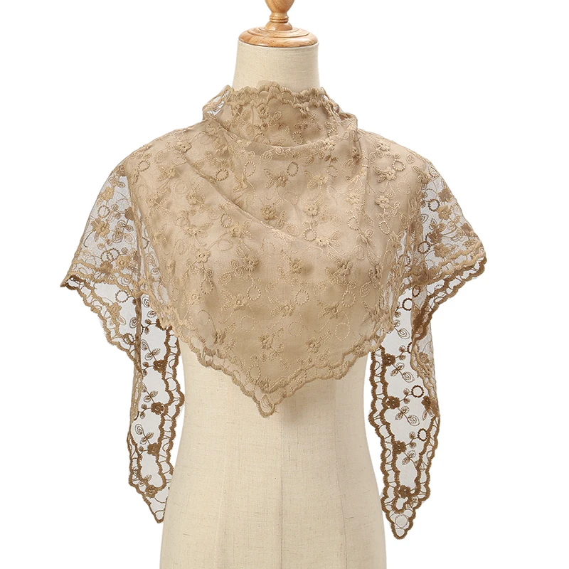 Stylish New Plain Triangle Hijab For Women Scarf Lace Shawl Wraps Embroidery Elegant Summer Thin Sunscreen Scarves Shawl