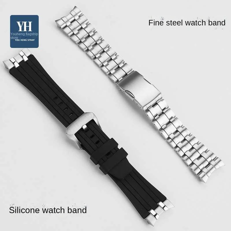 Curved end Rubber watchband 24mm  For Citizen JY8050 JY8051 JY8058 arc mouth silicone belt Solid stainless steel men watch strap