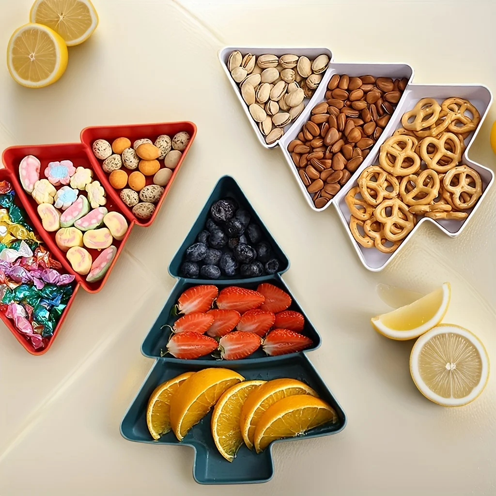 

1PCS Christmas Tree Fruit Bowl Home Snack Plate Plastic Candy Dish Melon Seeds Dried Fruit Box Lazy Snack Box Candy Plate