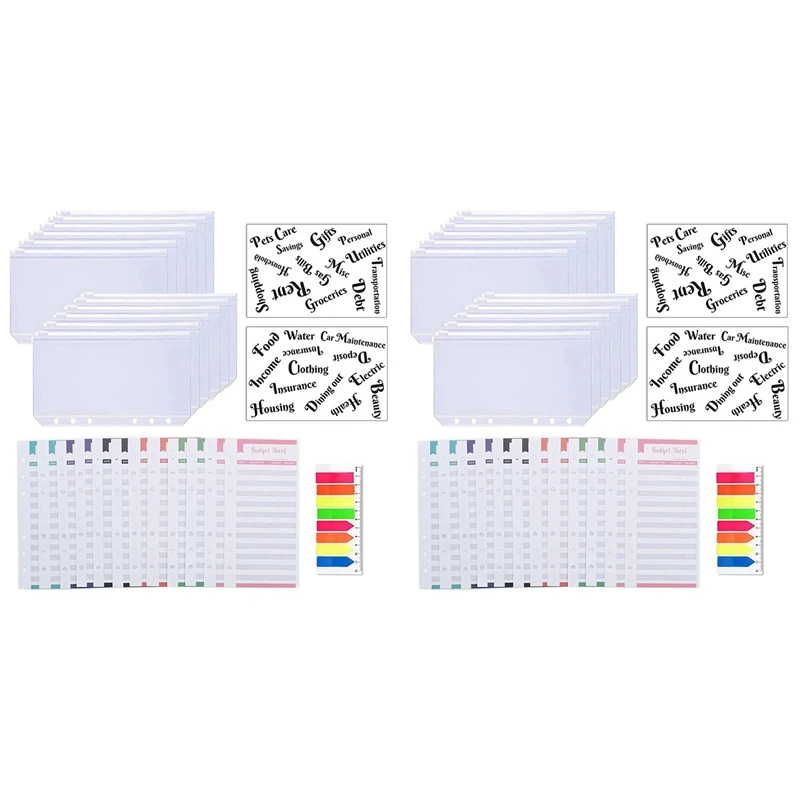 54'lü Paket A6 Cep Bağlayıcı Setleri A6 Bağlayıcı Fermuarlı Cepler Gider Bütçe Sayfaları Nakit Zarf Etiketleri Çıkartmalar Neon Sayfa