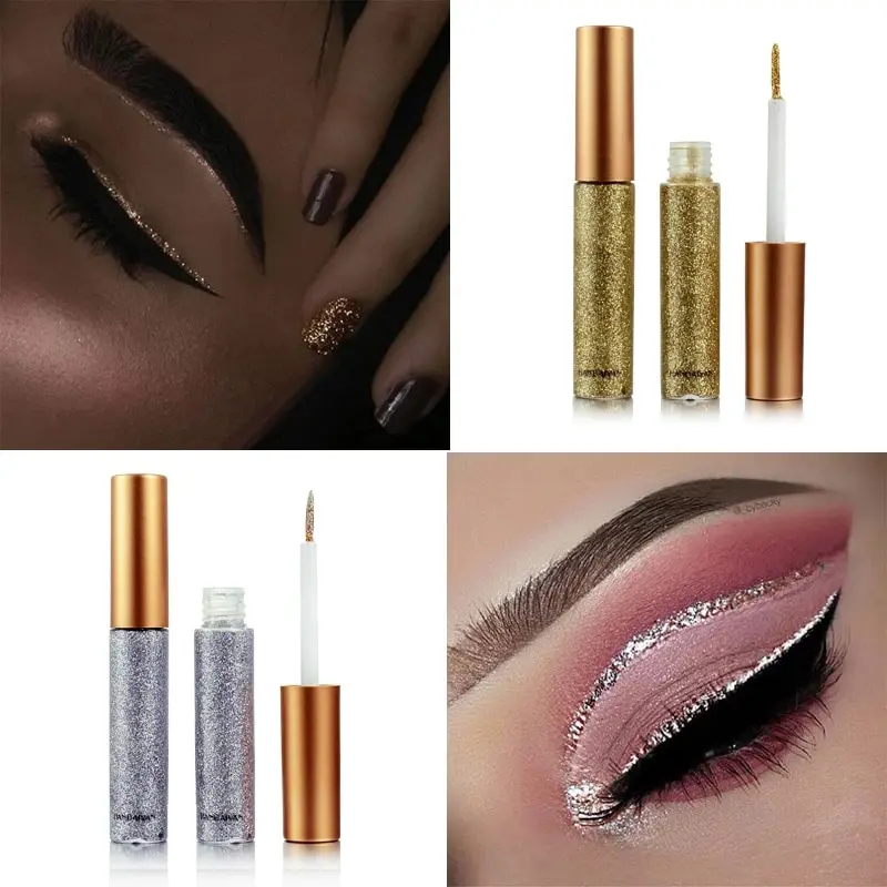 10 Colors Liquid Glitter Eyeliner, Metallic Shimmer Glitter Eyeshadow, Long Lasting Waterproof Shimmer Sparkling Eyeliner-10pcs