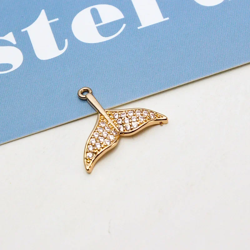 4Pcs Brass 14K Gold Plated Zircon Animal Whale Tail Mermaid Fish Dolphin Charms Pendant for DIY Bracelet Necklace Jewelry Making