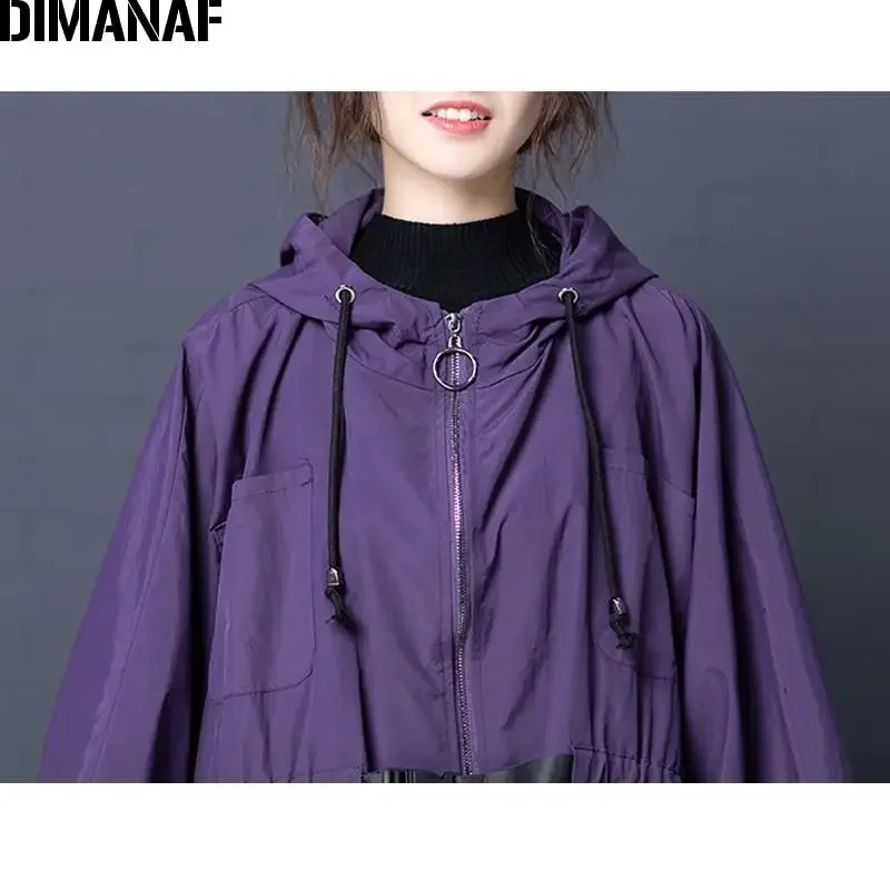 DIMANAF Women Jackets Coats Vintage Lady Outerwear Loose Long Sleeve Hooded Clothing Plus Size Trench Coat 2024 New