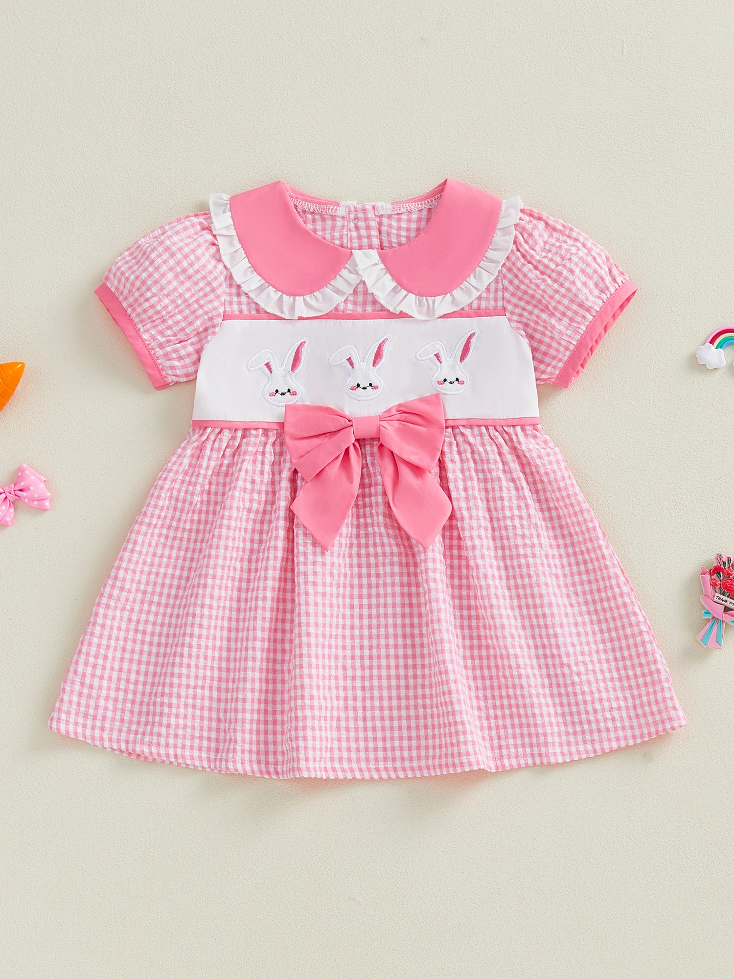 فستان رائع للفتيات الصغيرات بطبعات زهور وأكمام مكشكشة وتفاصيل فيونكة - فستان حفلات صيفي أنيق للأميرات الصغيرة