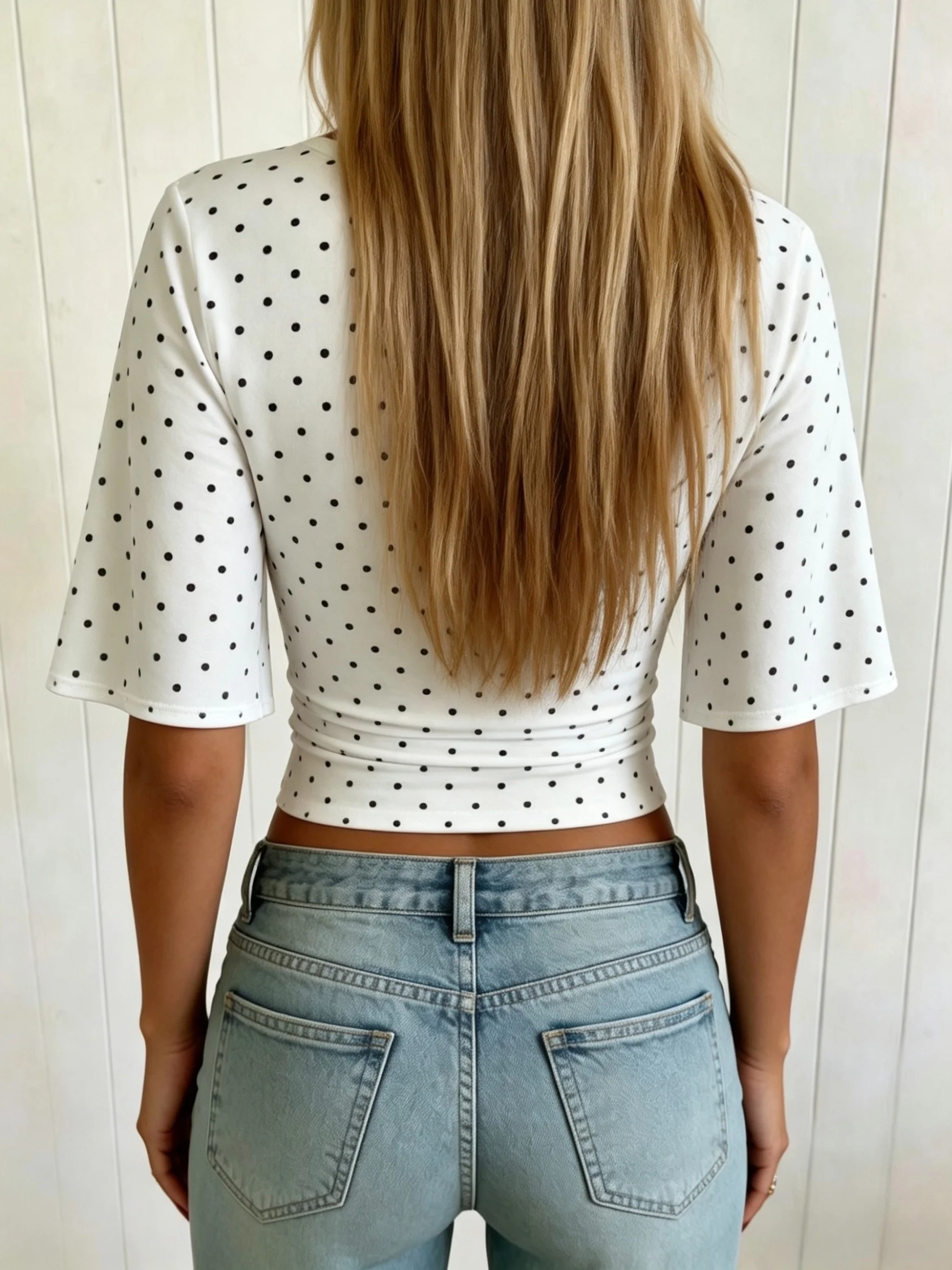 Elegant Directed Women's Spring Summer New Polka Dot Print round Neck Half Sleeve Waist Cinched Casual Fashion T-Shirt