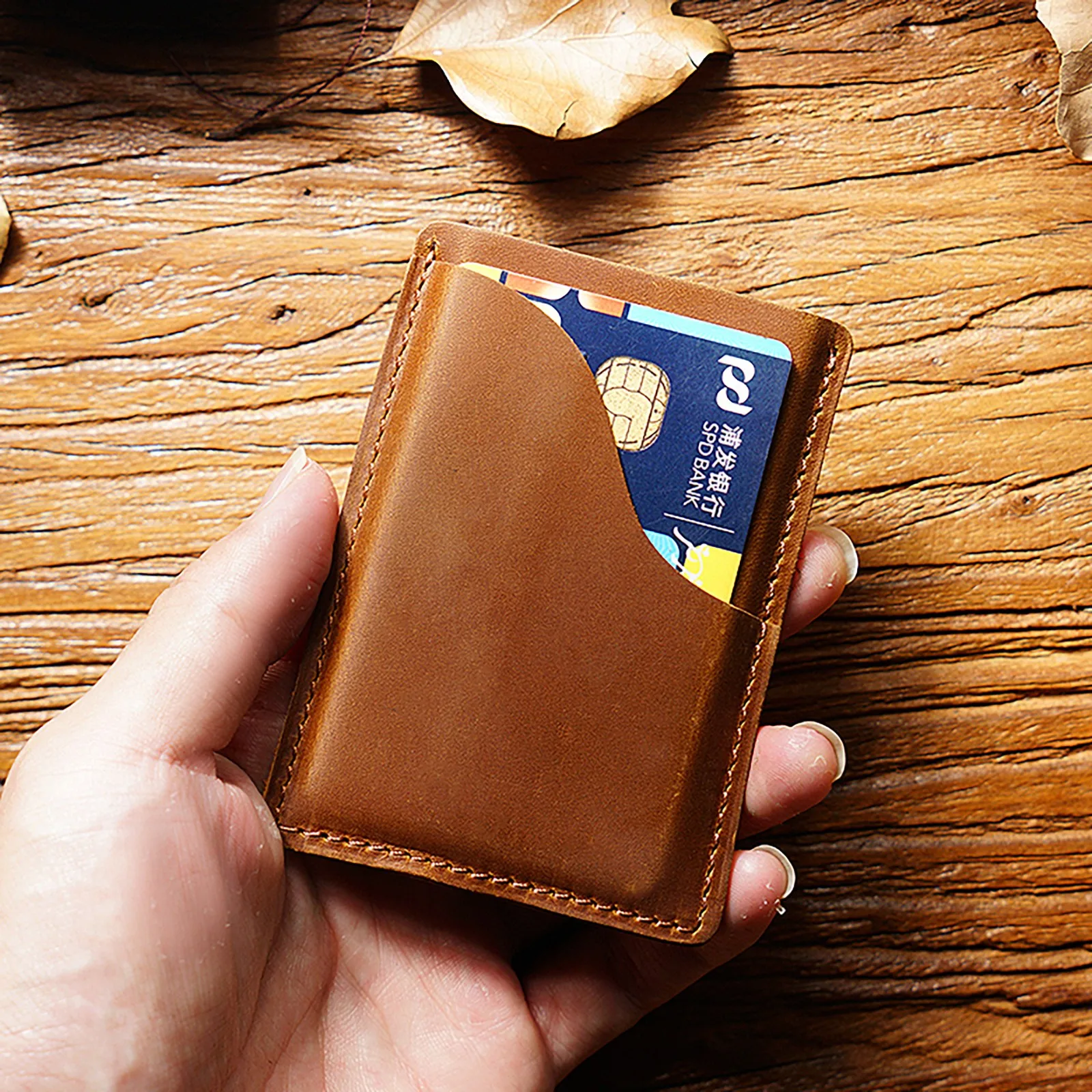 Genuine Leather Credit Card Holder Leather Minimalist Pocket Wallet Business Card Case ID Card Protective Cover for Men Women