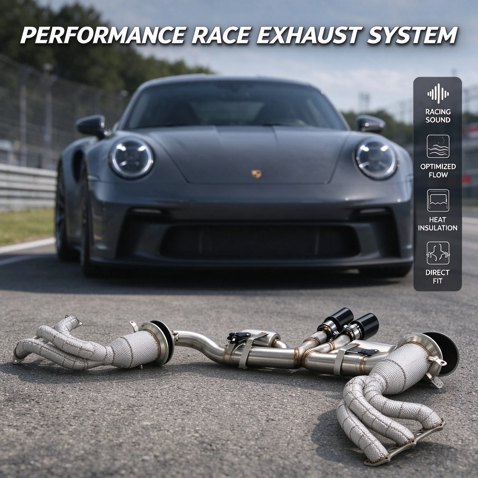 Stainless steel cat back exhaust with exhaust manifold for Porsche 992 GT3 4.0 2021-2026 High-performance with control exhaust