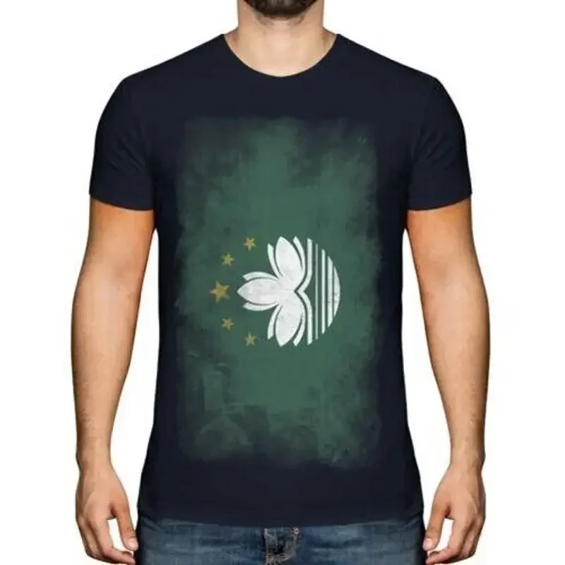 Macau Verblasste Flagge Herren T-Shirt Macanesischer Fußball Chinesisches Geschenk
