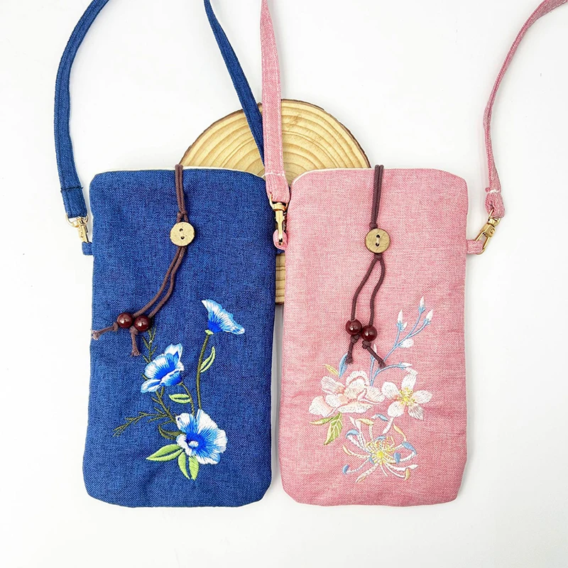 

New Embroidery Crossbody Bag Ancient Style Hanfu Matching Small Bag Women Mobile Phone Shoulder Bag Cotton and Linen Purse