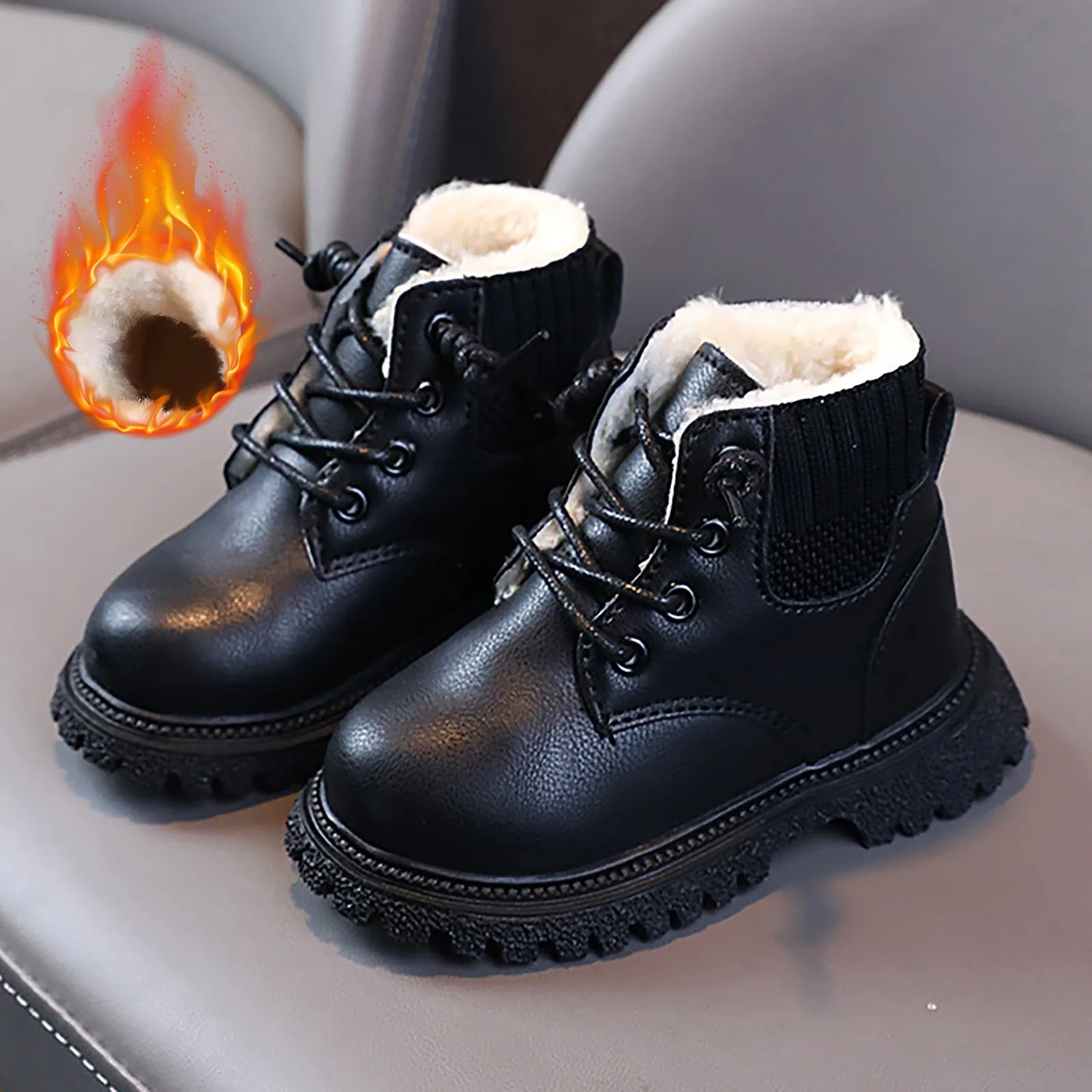 Winter Kids Leather Fashion Outdoor Travel Rubber Boots Waterproof Children Ankle Boots Fashion Toddler Boots Casual Shoes