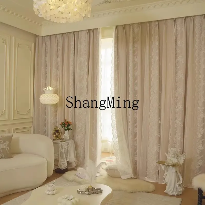 

DHY custom bedroom full blackout double-layer lace curtains cream wind premium thickened curtains
