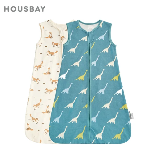 아기 침낭 얇은 수면 자루 민소매 만화 동물 프린트 어린이 잠옷, 발차기 방지 담요, 100% 면, 3-24 개월 여름 