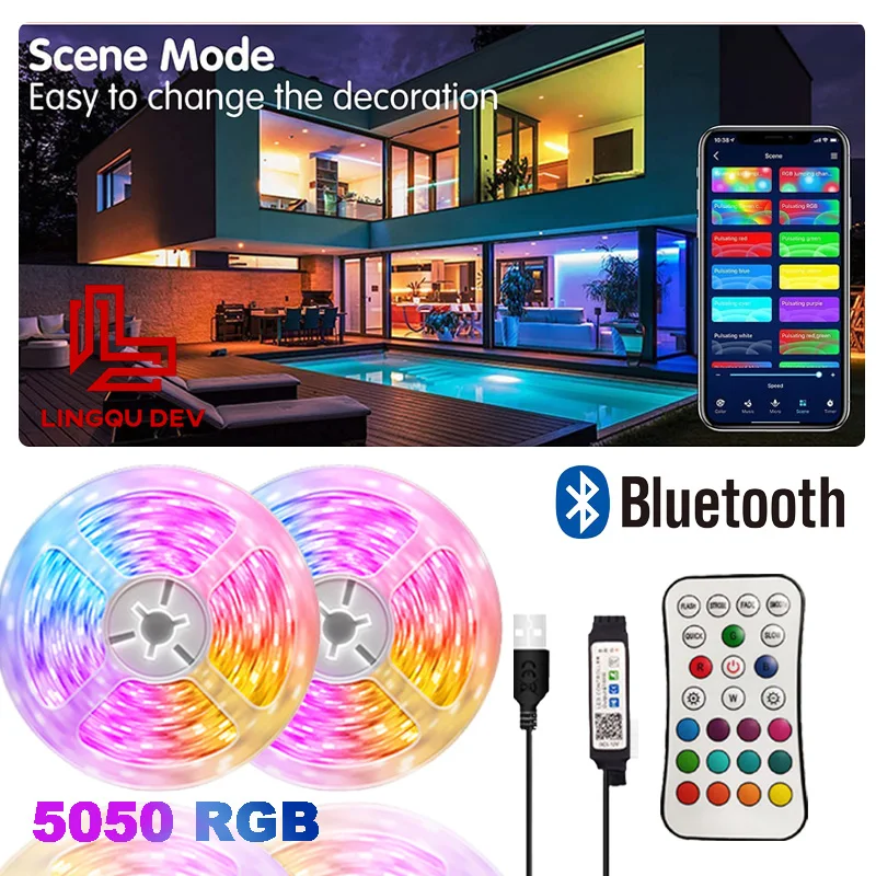 Rgb 5050 bluetooth led streifen farbe rgb led band dekor led streifen licht für raum neon beleuchtung tv led hintergrund beleuchtung светодиодная