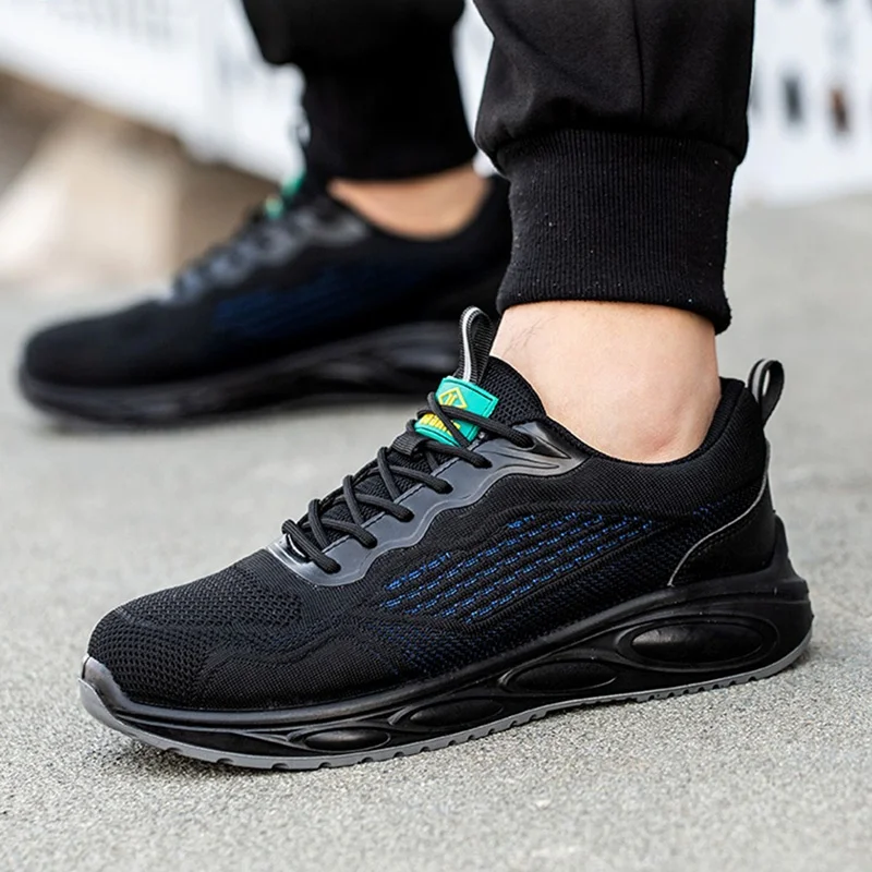 men casual breathable steel toe covers work shoes air mesh summer safety boots outdoors worker security sneakers safe footwear