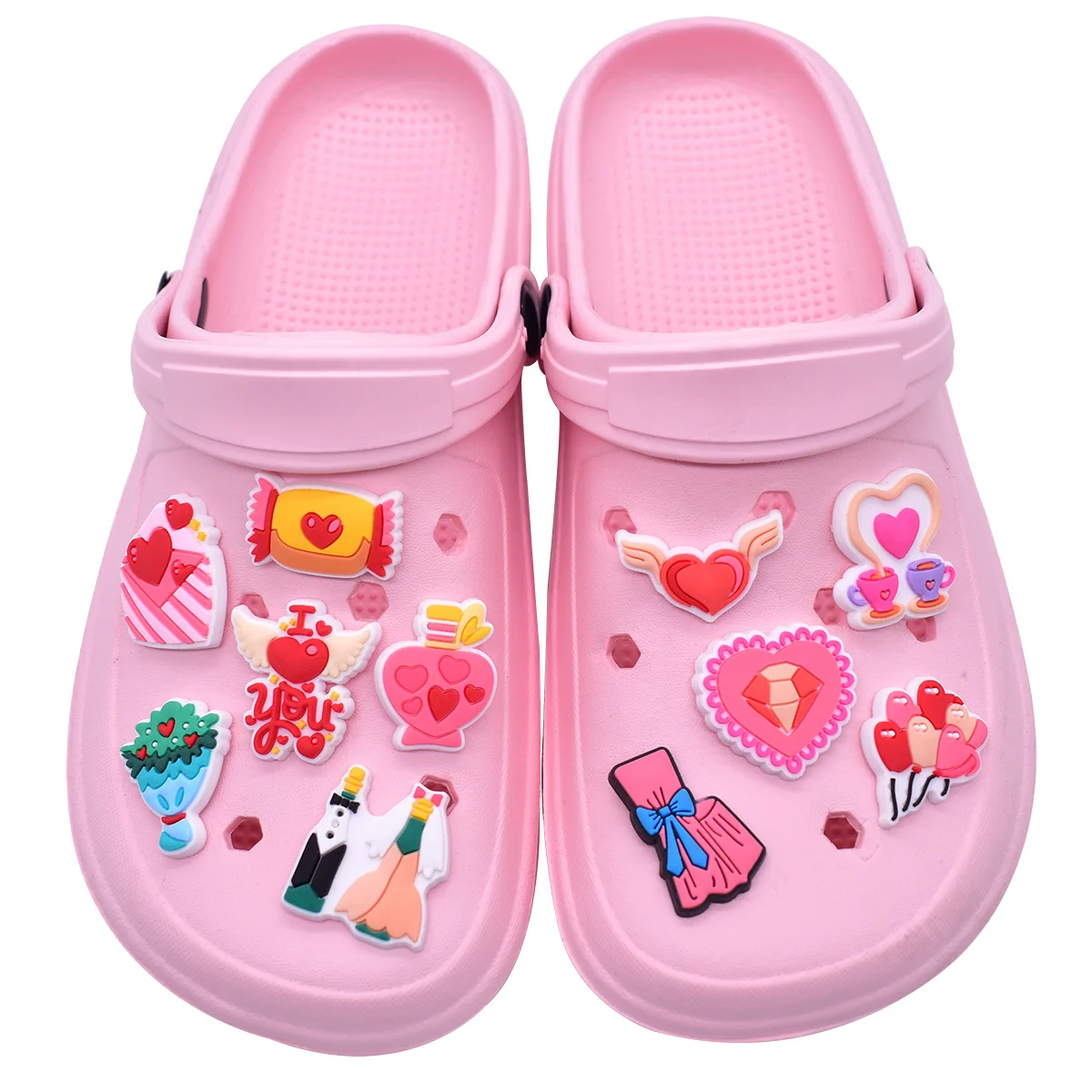 New Romantic Wedding Cartoon Clog Shoe Charms Creative Bride Groom Pattern Lightweight Removable PVC Shoe Ornament Gift Pack