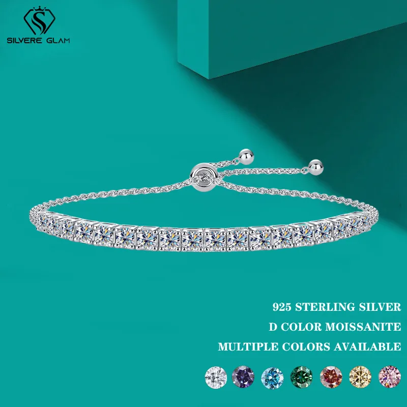 

Shining Moissanite Bracelet 925 Sterling Silver Simple Luxurious Versatile Fashion Tennis Adjustable Bracelet