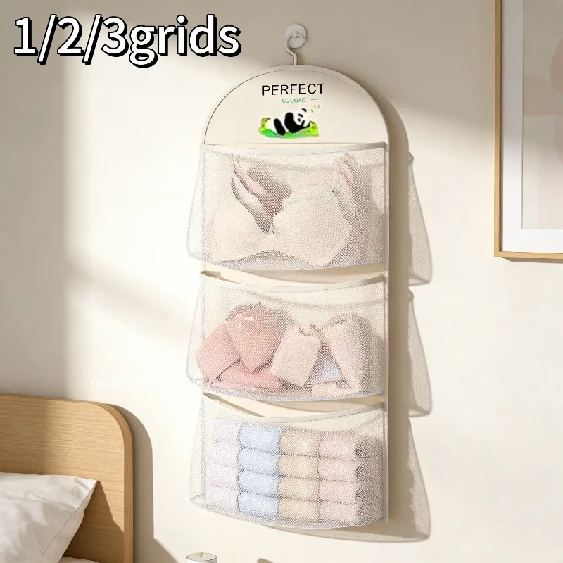 1/2/3-Tier Hanging Underwear Socks Bra Mesh Storage Bag Suitable for Dormitory Home Wall-Mounted Organizer with Visible Pockets