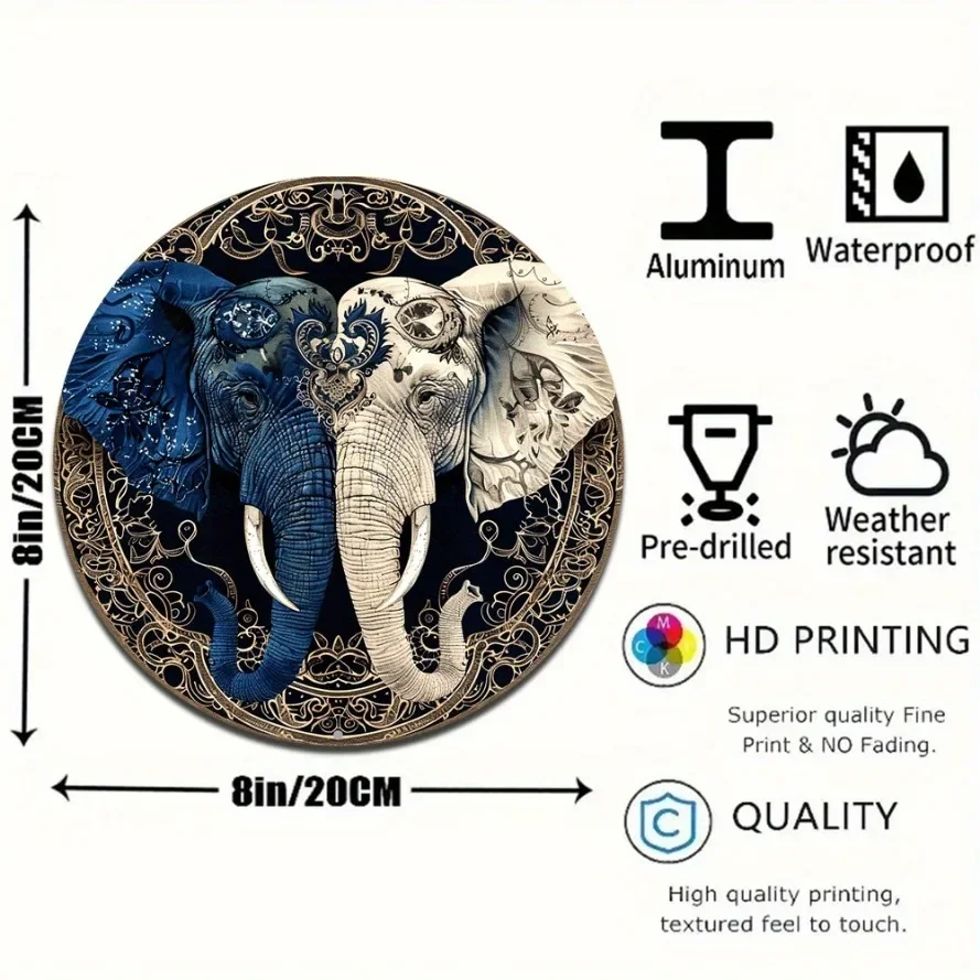 لوحة من القصدير، علامة إكليل تحت عنوان الفيل، علامة ديكور معدنية مستديرة من الألومنيوم للمنزل، ديكور جدار غرفة المعيشة، هدايا منزلية جديدة