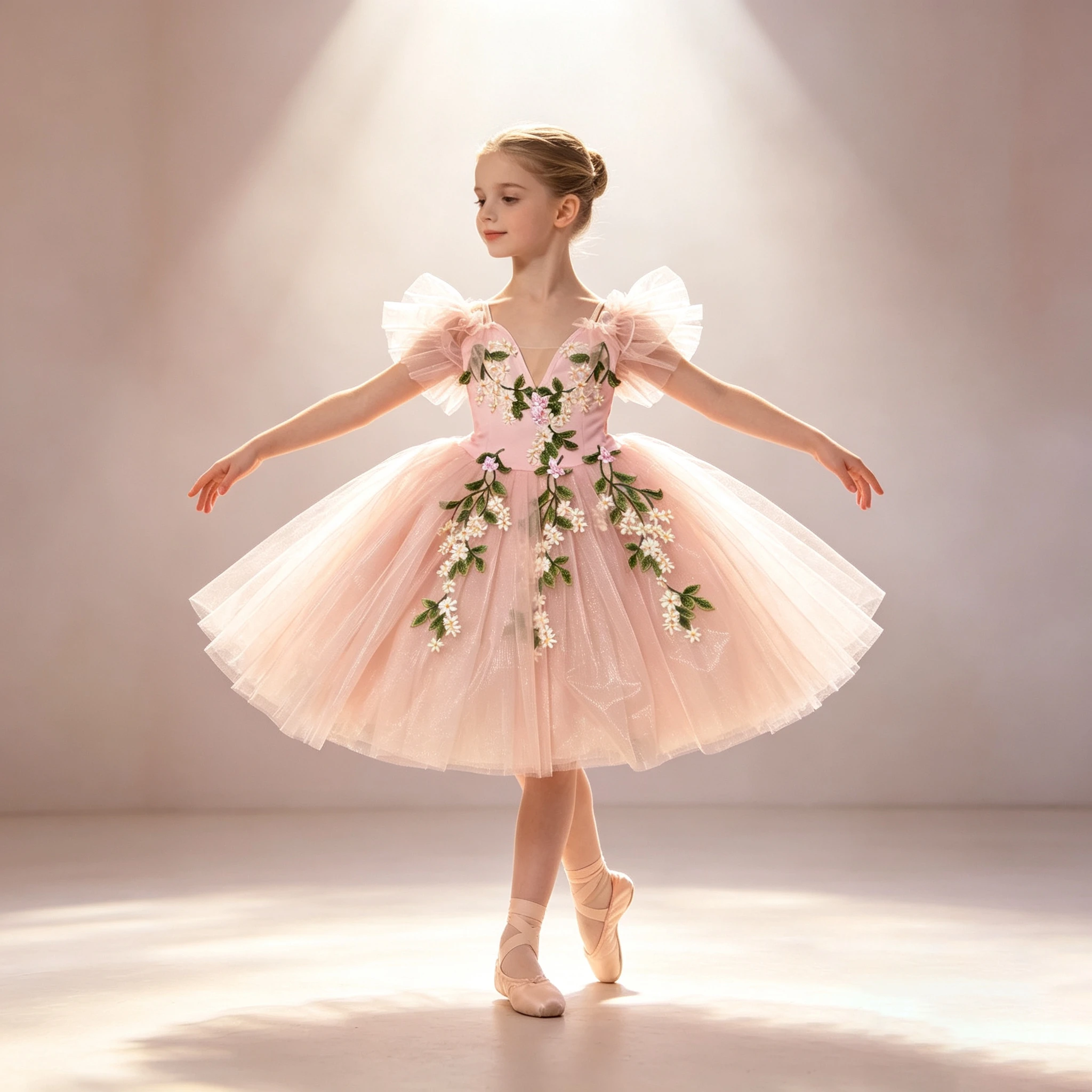 Girls' Pink Floral Embroidered Ballet Tutu Dress Party Princess Dress Children Girls Women Adult Performance Dance Costumes