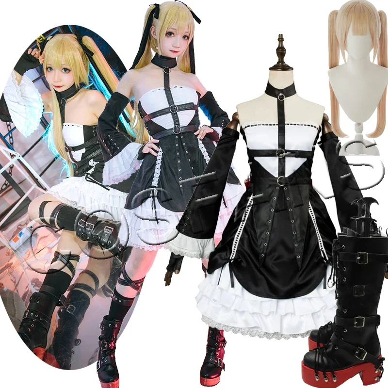 

Dead or Alive 6 Cosplay Marie Rose Costume Black Dress Uniform Girls Women Outfit Suit Halloween Carnival Costumes Wig shoes
