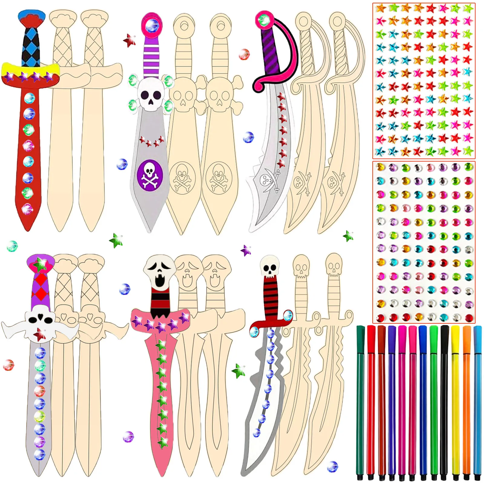 222-piece children's wooden DIY pirate craft set, children's DIY wooden handmade painting artwork