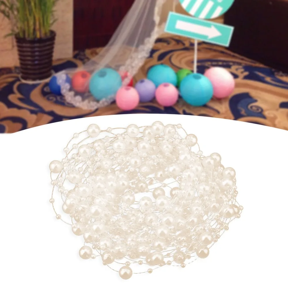 Garlands 10M Fishing Thread Pearls 3+8mm Plastic Pearl Beaded Chain Artificial Pearls Beads Christmas Tree