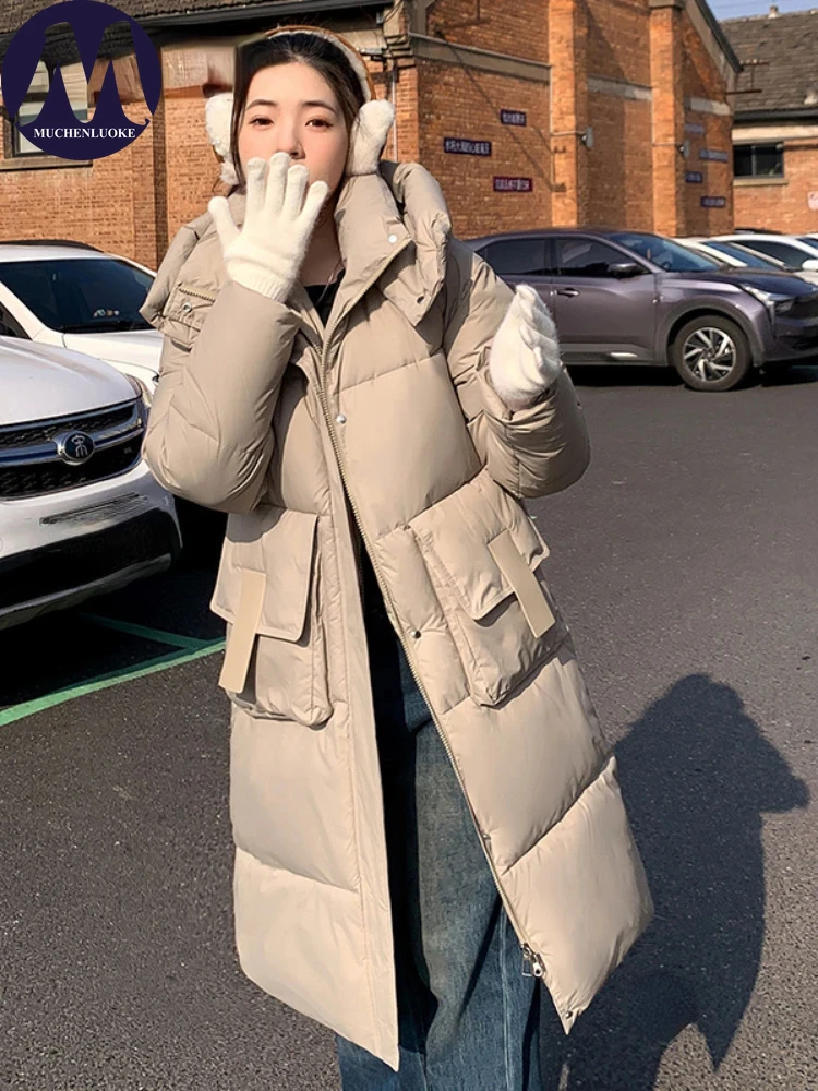 

Женские зимние пальто, повседневная модная куртка с длинными карманами, хлопковая новая утепленная парка с капюшоном, женский пуховик