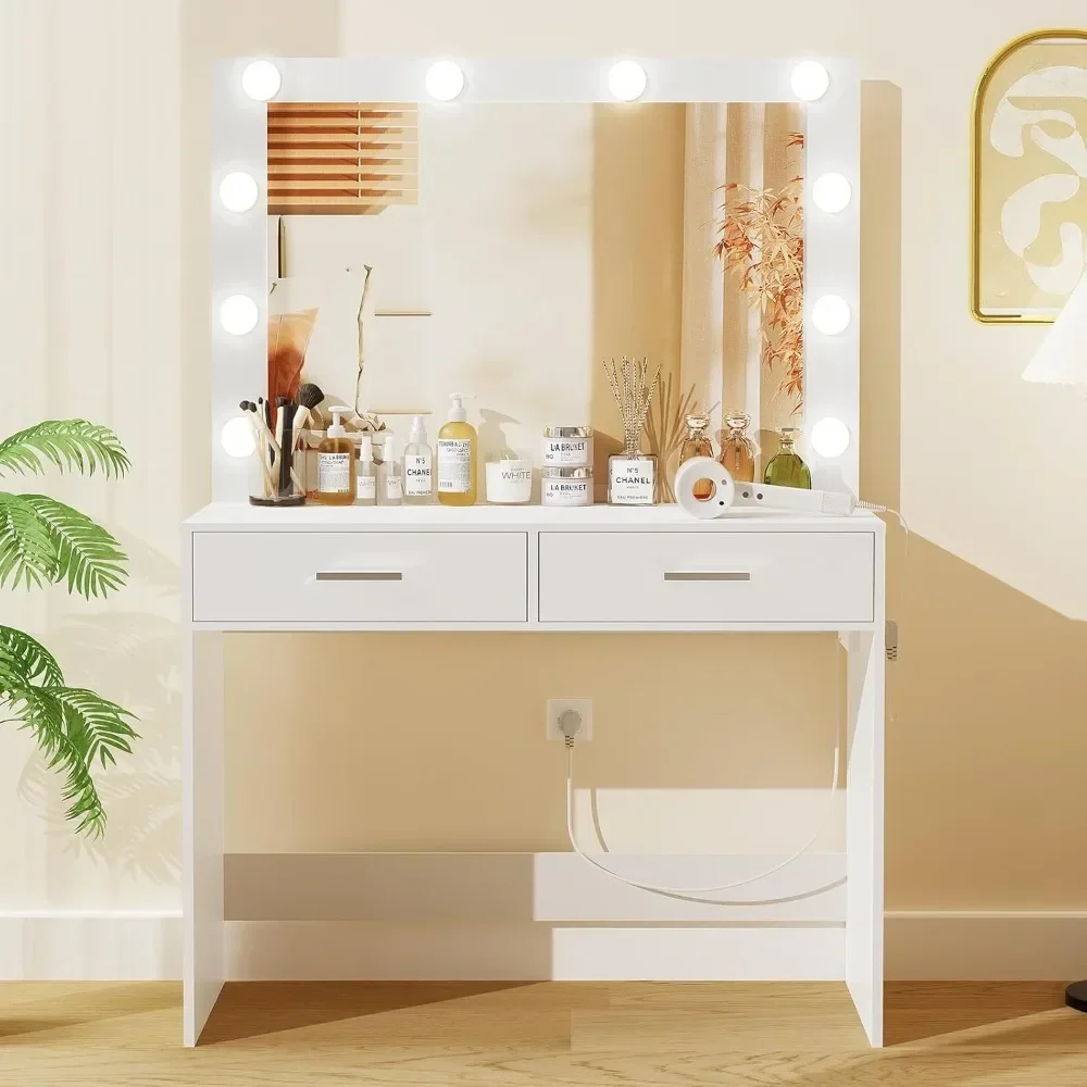 Makeup Vanity with  Lights,  Drawers Power Strip,  Dressing Vanity Tables for Women Girls, Bedroom