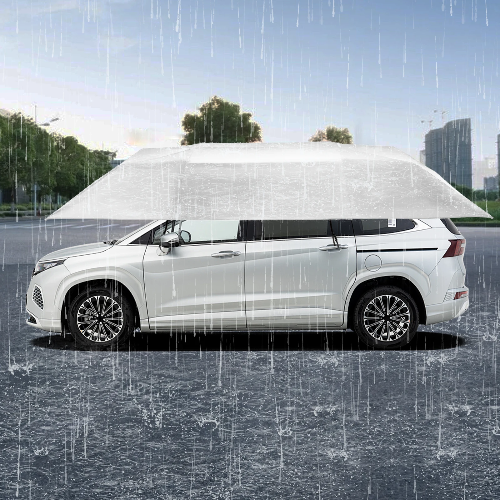 Car Sunshade Mobile Awning, Car Tent, Car Shelter, 4.2m Semi-Automatic Canopy, UV Protection, Waterproof, Silver Gray, RV Outdoor Travel Accessory