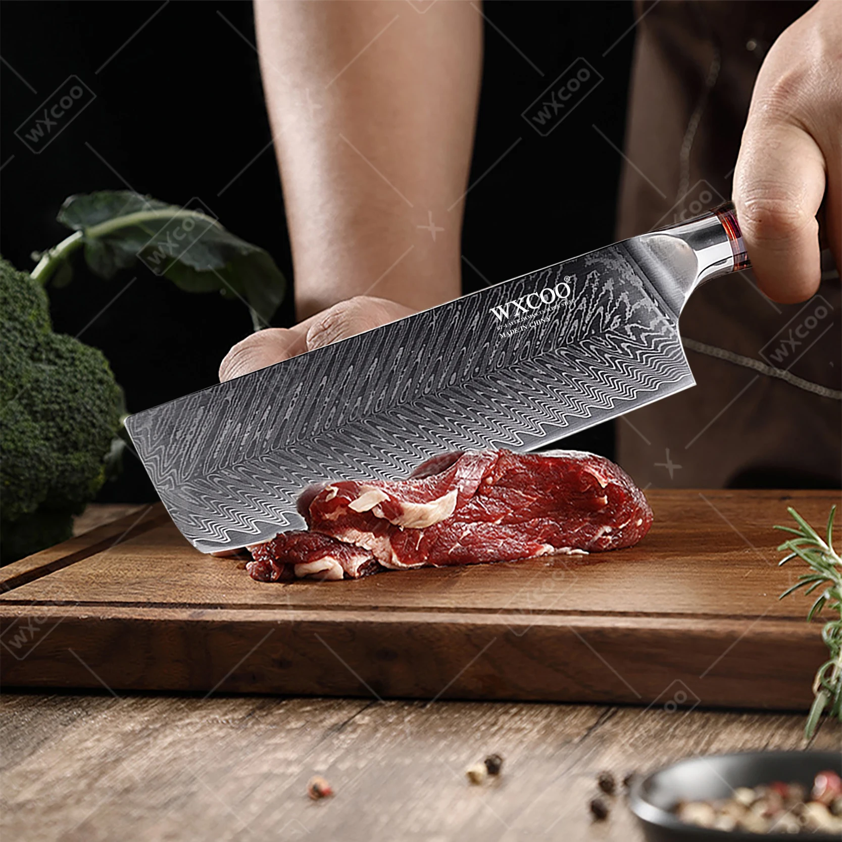 WXCOO Professional Damascus Steel Kitchen Knives with Box Japanese Slicing Knife Household Fruit Vegetable Boning Knife 67 Layer