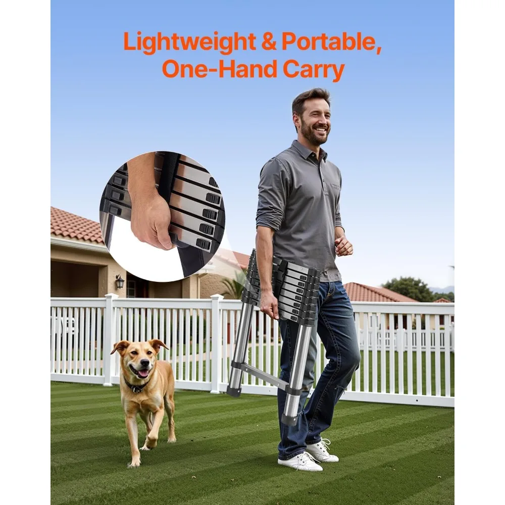 Телескопическая лестница из нержавеющей стали длиной 8,5 футов, легкая удлинительная лестница емкостью 330 фунтов с нескользящими ножками для домашнего использования