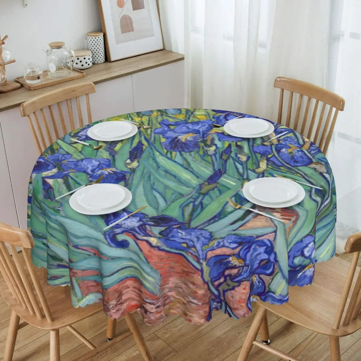 Custom Irises By Vincent Van Gogh Round Tablecloths 60 Inch Art Flowers Painting Table Cover for Wedding Table Cloth