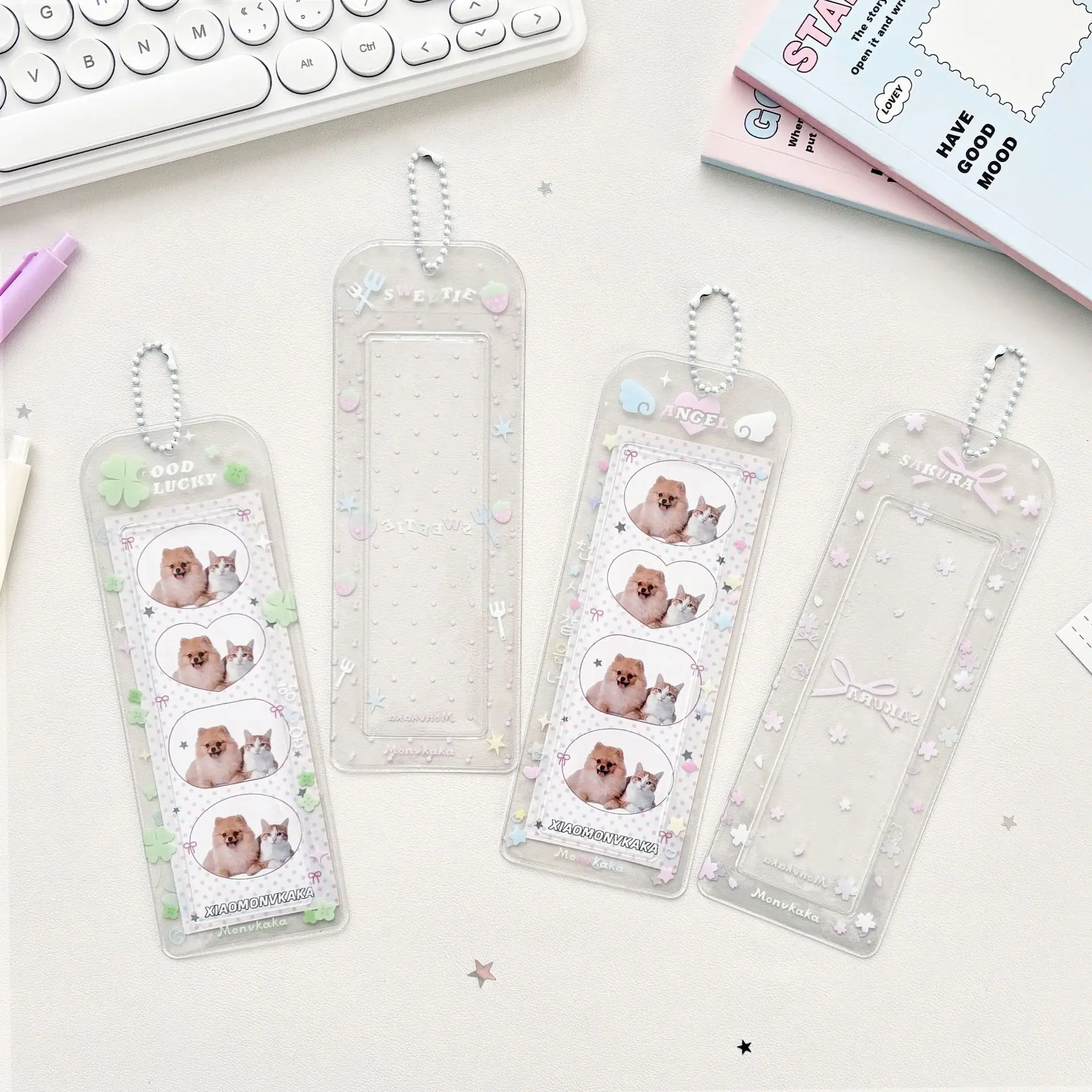 Niedlicher Polka-Dot-Kleeblatt Vertikaler Fotokartenhalter K-Pop Idol Karten Glitzer-Etui Life Vierfach-Kartenhülle – Detail 2
