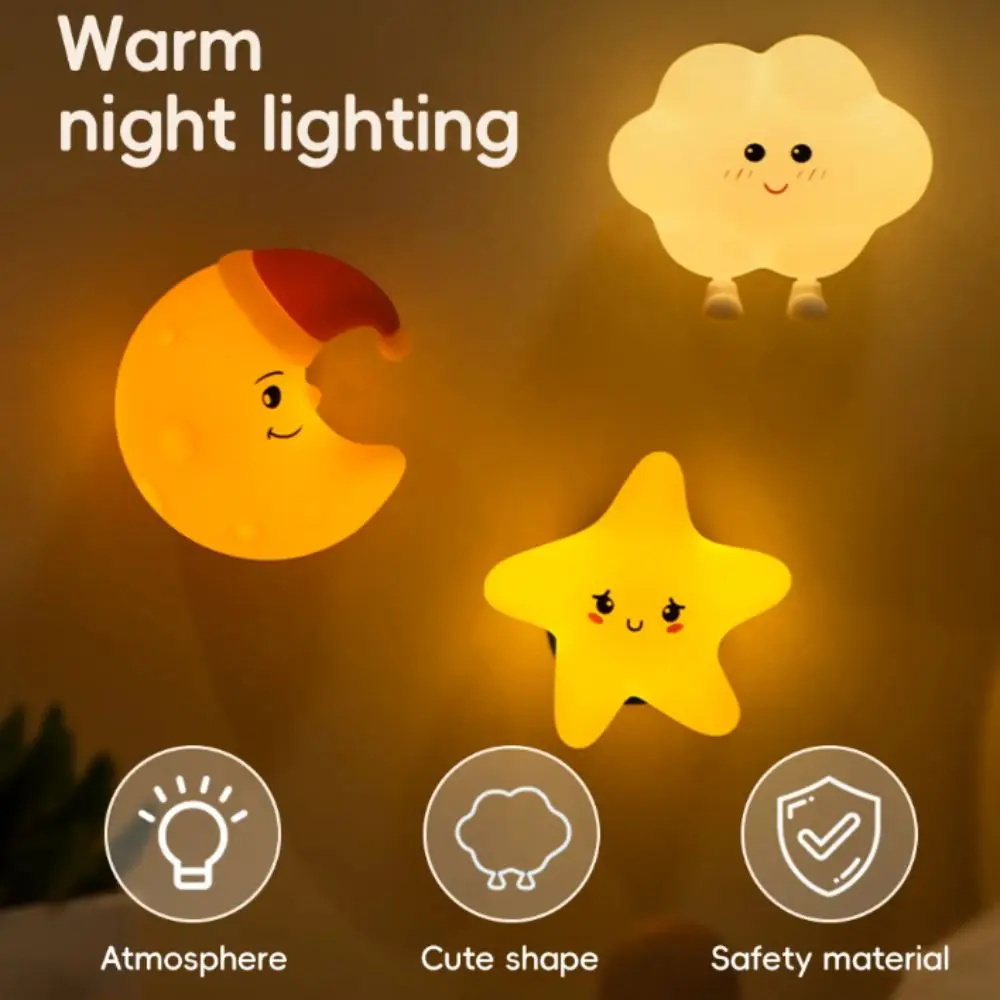New Silicone Nursery Wall Night Light Rechargeable Star Cloud Moon Wall Lamp Room Decor Dimmable Beside Lamp Bedroom