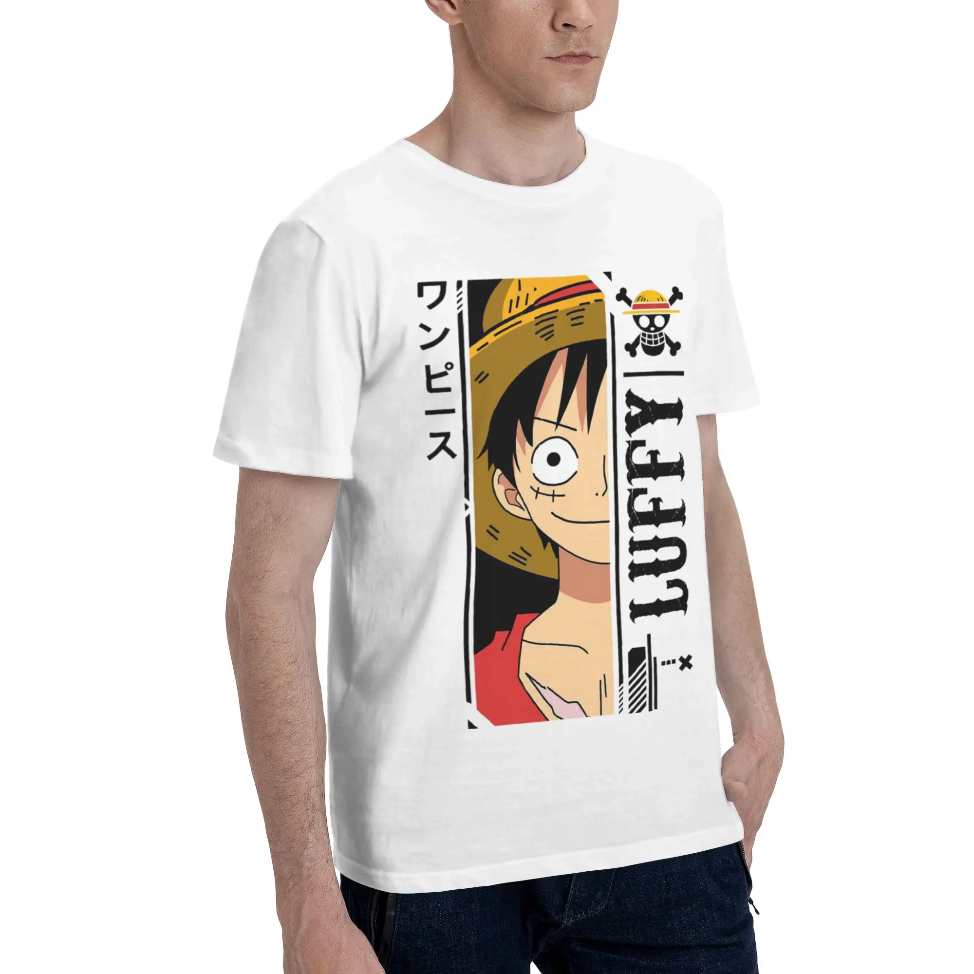 Monkey D luffy Straw Hat  Men's T Shirts One Piece Awesome Tee Shirt Short Sleeve Crewneck Pure Cotton Summer Tops T-Shirt